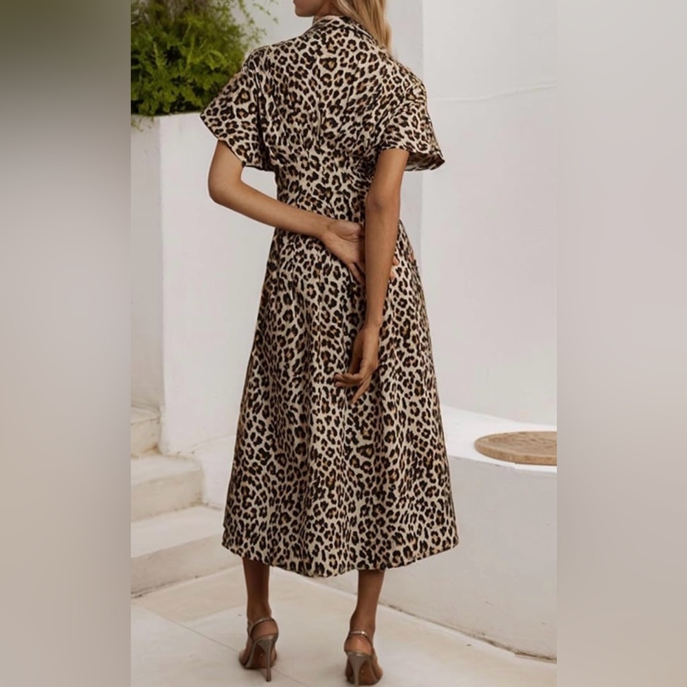 Amazon Women's Midi Dress - Black and Cream Animal Print
